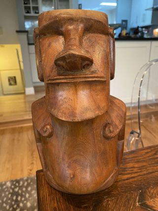 Vintage Easter Island Carved Wood Moai Rapa Nui Figure Pacific Tribal Art