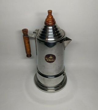 Vintage Alpu Puppieni Inox 18/10 Stainless Italy Espresso Coffee Maker Wood
