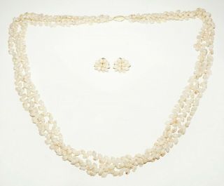 3pc Vintage Hawaii Momi Triple Strand Niihau Shell Necklace & Earrings (brm) 38