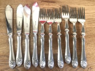 Antique / Vintage Walker & Hall Silver Plate Dinner Forks & Fish Knives