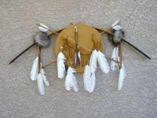 Authentic Handmade Native American Navajo Bow And Arrows W/shield Tan Set 38 "