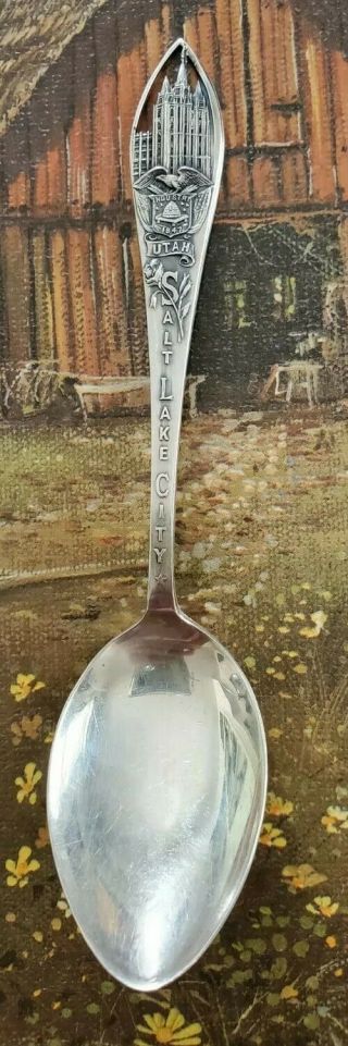 Antique Sterling Silver Souvenir Salt Lake City Temple Utah Oval Spoon