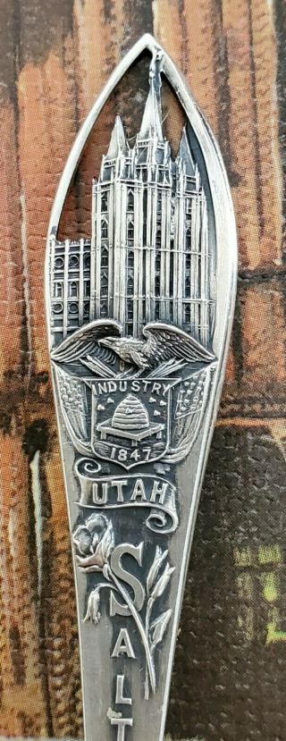 Antique Sterling Silver Souvenir Salt Lake City Temple Utah Oval Spoon 2