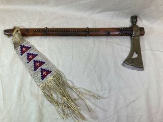 Vintage Native American Pipe Tomahawk With Beadwork