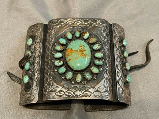 Vintage Ketoh Bow Guard Sterling Silver Turquoise Native American Indian Cuff 2