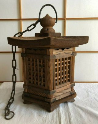 Japanese Vintage Lantern Buddhist Or Shintoism Wooden Hanging Lantern Tsuridoro