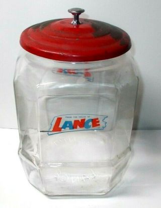 Vintage Lance Crackers/peanuts Store Counter Display Glass Jar,  12 "