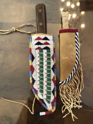 2 Vintage Native American Plains Sioux Style Beaded Knife Sheath