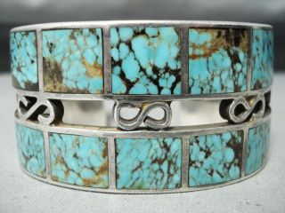 One Of The Best Ever Vintage Navajo 8 Turquoise Sterling Silver Inlay Bracelet