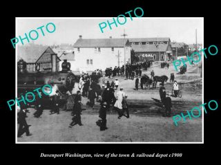 Old Postcard Size Photo Of Davenport Washington The Town & Railroad Depot 1900