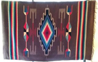 Vintage Chimayo Hispanic Mexican Weaving Rug Blanket Color 79 X 50