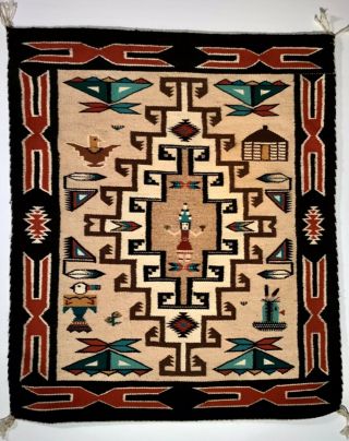 Pristine Navajo Teec Nos Pos Sandpainting Pictorial Rug,  Mid 20th C Gem,  Nr