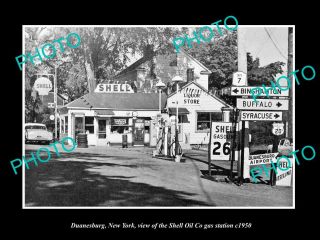 Old Postcard Size Photo Of Duanesburg York The Shell Oil Gas Station C1950