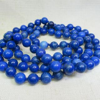 Vintage Hand Crafted Artisan Lapis Lazuli Bead Necklace 8mm Beads 32 "
