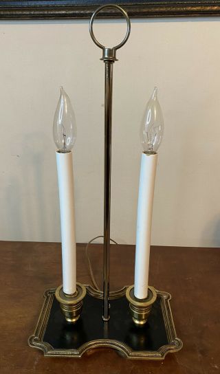Vintage Polished Brass Bouillotte Double Candlestick Table Lamp Burman Co Usa