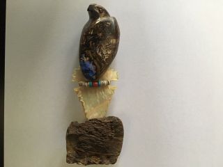 Hand Carved Bolder Opal Zuni Eagle Fetish By Gibbs Othole