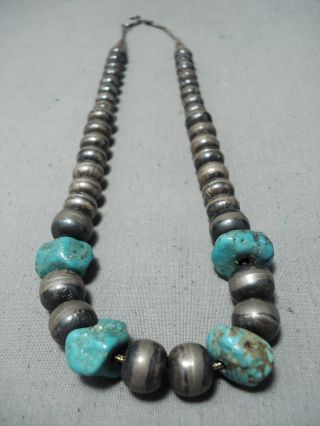Custom Vintage Navajo Native American Turquoise Sterling Silver Necklace Old
