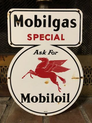 Vintage Mobilgas Special Mobil Oil Metal Sign Porcelain Gas Oil Service Station