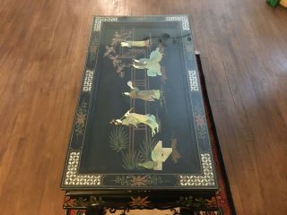 Vintage Chinese Black Lacquer And Mother Of Pearl Coffee Table