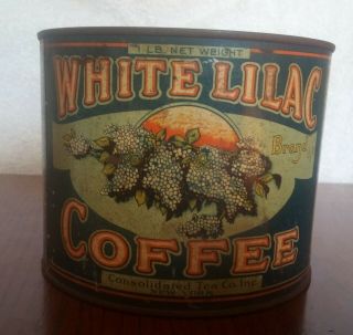Vintage White Lilac Lb.  Coffee Tin Can
