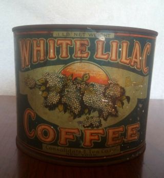 Vintage White lilac lb.  Coffee Tin Can 2
