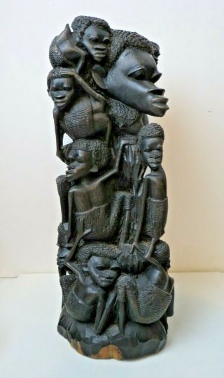 African Mokonde Family Tree Of Life Ebony Wood Carving Sculpture 15 Figures