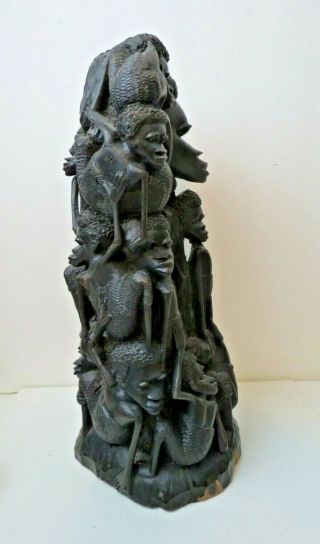 African Mokonde Family Tree of Life Ebony Wood Carving Sculpture 15 Figures 3