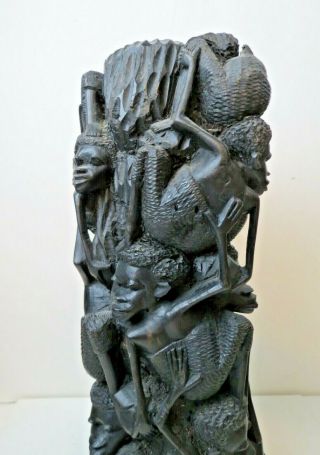 African Mokonde Family Tree of Life Ebony Wood Carving Sculpture 15 Figures 4