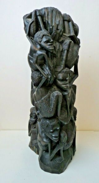 African Mokonde Family Tree of Life Ebony Wood Carving Sculpture 15 Figures 6