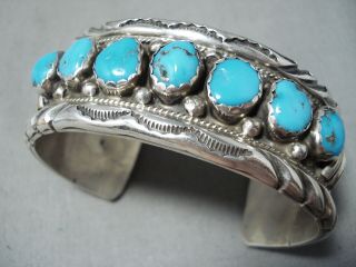Extraordinary Vintage Navajo Kingman Turquoise Sterling Silver Bracelet Old