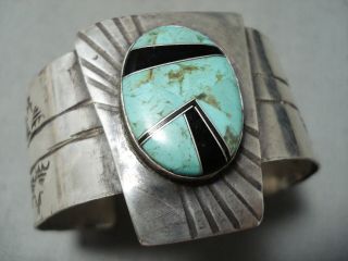 Incredible Vintage Navajo Royston Turquoise Inlay Sterling Silver Bracelet