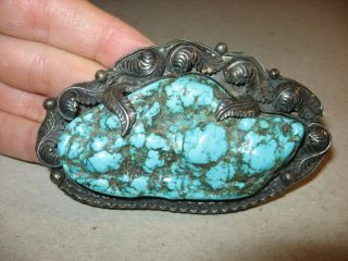 Sterling Silver Belt Buckle With Large Turquoise Stone Signed Bp