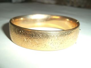 Vintage Engraved 9ct Rolled Gold Metal Core Cuff Bangle