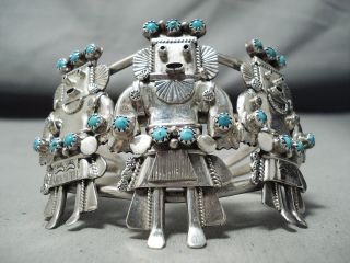 One Of The Best Ever Vintage Navajo Turquoise Kachina Sterling Silver Bracelet