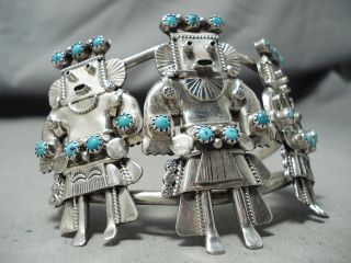 ONE OF THE BEST EVER VINTAGE NAVAJO TURQUOISE KACHINA STERLING SILVER BRACELET 3