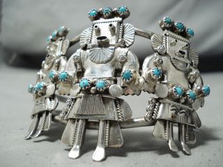 ONE OF THE BEST EVER VINTAGE NAVAJO TURQUOISE KACHINA STERLING SILVER BRACELET 4