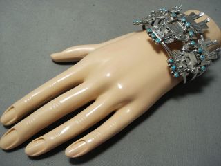 ONE OF THE BEST EVER VINTAGE NAVAJO TURQUOISE KACHINA STERLING SILVER BRACELET 6
