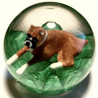 Vintage Maude & Joe St Clair Art Glass Sulfide Boxer Dog Paperweight 1976