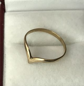 Vintage Hallmarked Hm 9ct 9k Yellow Gold Narrow Simple Wishbone Ring - Size N