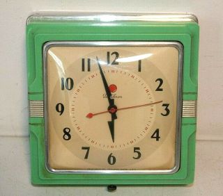 Vintage Telechron Green Art Deco 1940s Wall Clock Model 2h11 - Needs Cord