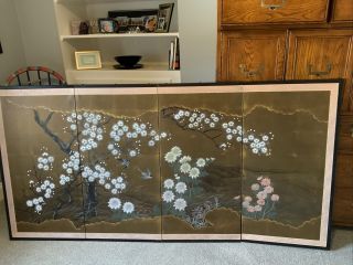 Vintage Japanese 4 Panel Silk Screen Print 72 " X 36 " With Hangers Last Call