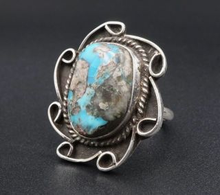 Vintage Navajo Monte Hand Signed Sterling Silver Turquoise Ring Size 7.  5 Rs1921