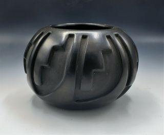 Belen Tapia - Santa Clara - Native American Black Carved Bowl (4 1/4 " X 6 1/2 