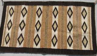 Vintage Native American Navajo Hand Woven Wool Rug 50” By 28” Browns/tans 1950 