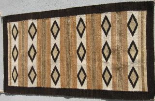 Vintage NATIVE AMERICAN NAVAJO HAND WOVEN WOOL RUG 50” by 28” Browns/Tans 1950 ' s 2