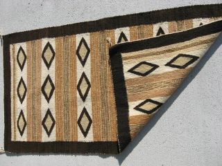 Vintage NATIVE AMERICAN NAVAJO HAND WOVEN WOOL RUG 50” by 28” Browns/Tans 1950 ' s 4