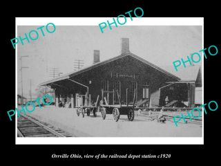 Old Postcard Size Photo Of Orrville Ohio The Railroad Depot Station C1920