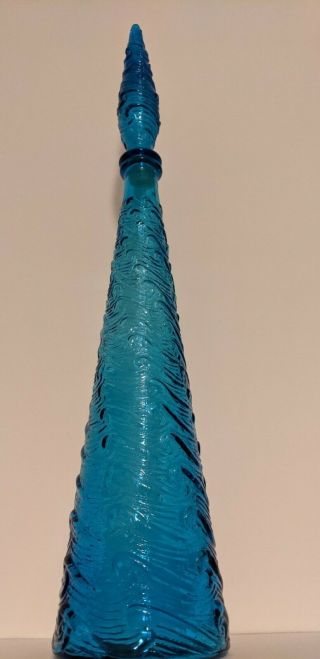 Vintage Retro Lrg Italian Empoli Turquoise Blue Glass Decanter Genie Bottle 70s