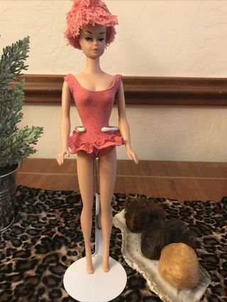 1964 Vintage Barbie Fashion Queen W/3 Wigs And Miss Barbie Oss Swimsuit/cap
