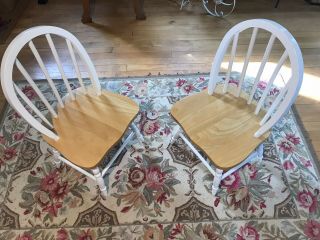 Two Vintage Children’s White/natural Wooden Windsor Farmhouse Chairs